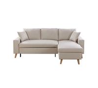 Canapé d'angle scandinave réversible convertible avec coffre en tissu beige OLGA