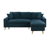 Canapé d'angle MARIA SCANDINAVE Réversible et convertible Avec Coffre en Tissu - Bleu - L227 x 148 x 95cm - LOUNGITUDE