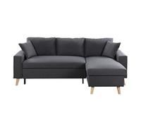 Canapé d'angle MARIA SCANDINAVE Réversible et convertible Avec Coffre en Tissu - Gris foncé - L227 x 148 x 95cm - LOUNGITUDE
