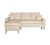 LOUNGITUDE - Maria SCANDINAVE - Canapé d'angle réversible - Convertible - 4 Places - Coffre - en Velours - Beige - L227cm