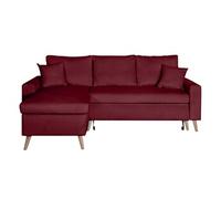 Canapé D'angle Maria Scandinave Velours Réversible Et Convertible Avec Coffre - Bordeaux Rouge