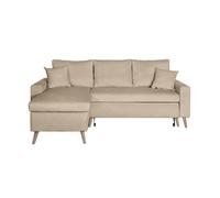 Canapé d'angle MARIA SCANDINAVE VELOURS réversible et convertible avec coffre - Grège