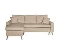 Canapé d'angle MARIA SCANDINAVE VELOURS réversible et convertible avec coffre - Grège