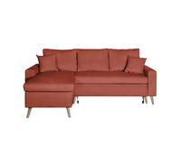 Canapé D'angle Maria Scandinave Velours Réversible Et Convertible Avec Coffre - Rouge Brique