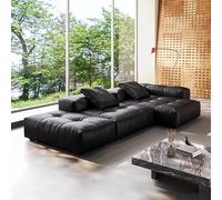 Canapé d'angle Minimaliste Moderne Italien en Cuir Noir, Structure en Bois Massif, canapé spacieux et Moelleux, Grande Taille Moderne, Convient pour Salon/Bureau/Villa/hôtel.