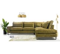 Canapé d'angle moderne Autoportant, en forme de L avec housse imperméable Torre, coussins amovibles et pieds métalliques noirs Côté droit 314x224x90 cm Vert