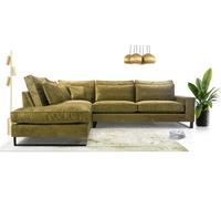 Canapé d'angle moderne Autoportant, en L avec housse imperméable Torre, coussins amovibles et pieds métalliques noirs Côté gauche 314x224x90 cm Vert