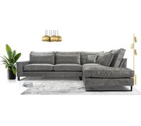 Canapé d'angle moderne Autoportant, en L avec housse Torre hydrofuge, coussins amovibles et pieds métalliques noirs Côté droit 314x224x90 cm Gris