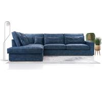 Canapé d'angle moderne Avec coussins, Le meilleur coin ! Espace de vie avec coffre de lit ! Wave Spring Back Couvert Pour Salon Confortable et Stylé Mise en page Gauche 89x314x224 cm Bleu