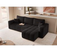 GREKPOL Canapé d'angle Convertible 145x248 à Gauche ou à Droite - Canapé 3 Places Convertible - Canapé Noir - Canapé avec Espace de Rangement - Canapé Lit - Canapé Convertible