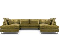 Canapé d'angle moderne CORBLACK Autoportant, Avec ressorts ondulés, Coussins de dossier et Pieds métalliques noirs élégants, Canapé-salon Pour s'asseoir, 103x373x224 cm Vert