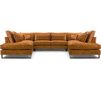 Canapé d'angle moderne CORBLACK Autoportant, Avec ressorts ondulés, Coussins de dossier et pieds métalliques noirs élégants, Canapé-salon Pour s'asseoir, 103x407x224 cm Or