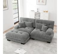 Canapé d'angle moderne de 220 cm, grand canapé convertible 2 places en L avec pouf pour salon, canapé d'angle modulable profond avec structure en bois massif, revêtement en tissu chenille, Gris