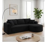 Canapé d'angle modulable 243 cm velours côtelé, convertible en lit, méridienne, coussins, poches, sans montage - Noir Droite