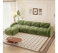 Canapé d'angle modulable, 258 cm grand canapé compressé convertible 5 places, canapé en L en chenille avec pouf et accoudoirs incurvés pour le salon ou le home cinéma, aucun montage requis, Vert