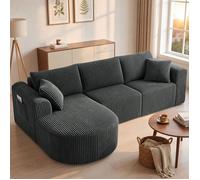 Canapé d'angle modulable 263 cm velours côtelé, convertible en lit, méridienne, coussins, poches, sans montage - Gris Gauche