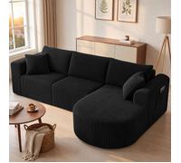 Canapé d'angle modulable 263 cm velours côtelé, convertible en lit, méridienne, coussins, poches, sans montage - Noir Droite