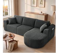 Canapé d'angle modulable 263 cm velours côtelé, convertible en lit, méridienne, coussins, poches, sans montage - Gris Droite