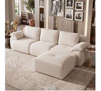 Canapé d'angle modulable 264cm Zéro montage Gain de place Design soigné en velours côtelé Mousse haute densité - Beige
