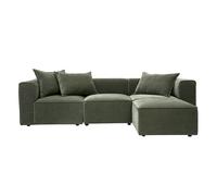 Canapé d'angle modulable 4 places en tissu effet velours vert kaki KERRY