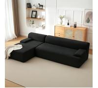 Canapé d'angle modulable 4 places - LUNSY - pouf en velours côtelé ultra - 273.5x167x60 cm - Noir