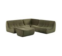 Canapé d'angle modulable 5 places avec repose pied velours côtelé kaki - Sokol