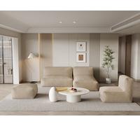 Canapé d'angle modulable avec fauteuil et pouf en velours côtelé beige NOUMARA