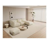 Vente-unique - Canapé d'angle modulable avec Pouf en Tissu Bouclette Beige NOUMARA
