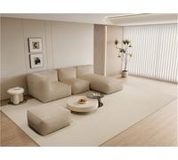 Canapé d'angle modulable avec pouf en velours côtelé beige NOUMARA