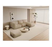 Canapé d'angle modulable avec pouf en velours côtelé beige NOUMARA