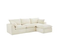 Canapé d'angle modulable avec pouf en velours côtelé grosses côtes beige CYROMA