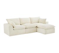 Canapé d'angle modulable avec pouf en velours côtelé grosses côtes beige CYROMA