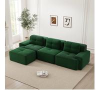 Canapé d'angle modulable Cloud avec pouf 293 x 177 x 69 cm canapé rembourré 3 places en L pour salon velours côtelé Vert