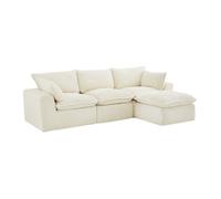 Canapé d'angle modulable compressé avec pouf en velours côtelé grosses côtes beige CYROMA