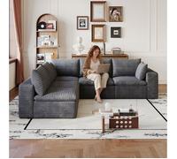 Canapé d'angle modulable compressé en tissu corduroy gris foncé, 5 places, 260 x 250 cm, sans montage