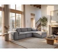 Vente-unique - Canapé d'angle modulable en Tissu Gris CORTOLINE