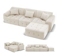 Canapé d'angle modulable convertible 245 cm, forme en L, livré sous vide, avec pouf ottoman - Beige