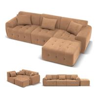 Canapé d'angle modulable convertible 245 cm, forme en L, livré sous vide, avec pouf ottoman - Marron