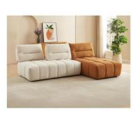 Canapé d'angle modulable dossier avance-recule en tissu texturé beige et terracotta APOLIU