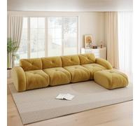Canapé d'Angle Modulable en Chenille, Salon, Jaune, 4 Places avec Pouf