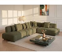 Canapé d'angle modulable en tissu bouclette vert kaki LELACO