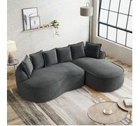 Canapé d'angle modulable L-forme 3 places sans montage, assise profonde, grands coussins, chenille gris - UVRION