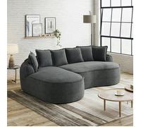 Canapé d'angle modulable sans cadre, tissu Chenille Cloud, assise extra profonde, accoudoirs larges, avec méridienne, Gris