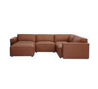 Canapé d'angle modulable vintage 5 places et pouf en cuir marron SPLIT