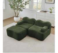 Canapé d'angle modulaire 2 places en forme de L avec pouf, design vague, coussin accoudoir amovible, aucun montage requis, vert