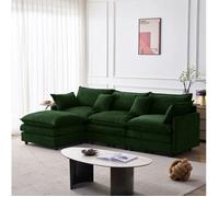 Canapé d'angle modulaire 3 places avec pouf déhoussable - MODENVIE - cadre bois massif chenille vert