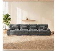 Canapé d'angle modulaire 4 places convertible en lit, chenille cool gray pour salon et bureau