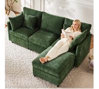 Canapé d'angle modulaire - Convertible en canapé 3 places - Pouf mobile inclus - Dimensions totales 216x161x81 cm