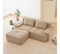 Canapé d'angle modulaire en forme de L avec tabouret ottoman, pour salon, avec confort et soutien du siège bas, sans montage, mousse 32D hautement élastique, sans boneless, kaki clair, 2 places + 1