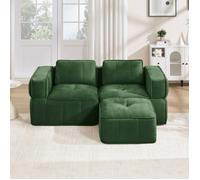 Canapé d'angle modulaire en L 2 places pouf mousse 32D assise profonde tissu doux antidérapant vert